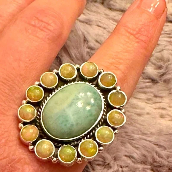 Larimar opal 925 sterling silver adjustable ring - Picture 3 of 3